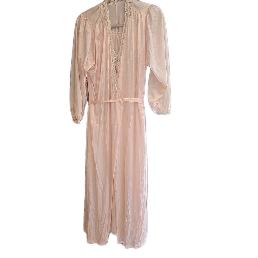 Vtg J.C. Penney Peach Lg Sweep Coquette Nightgown & Robe Set Womans Size Small